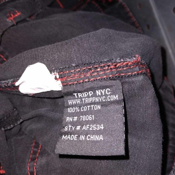 Women's Tripp NYC Daang Goodman Gothic Pants Punk Chain Sz 7 Black/Red Baggy - Picture 8 of 8